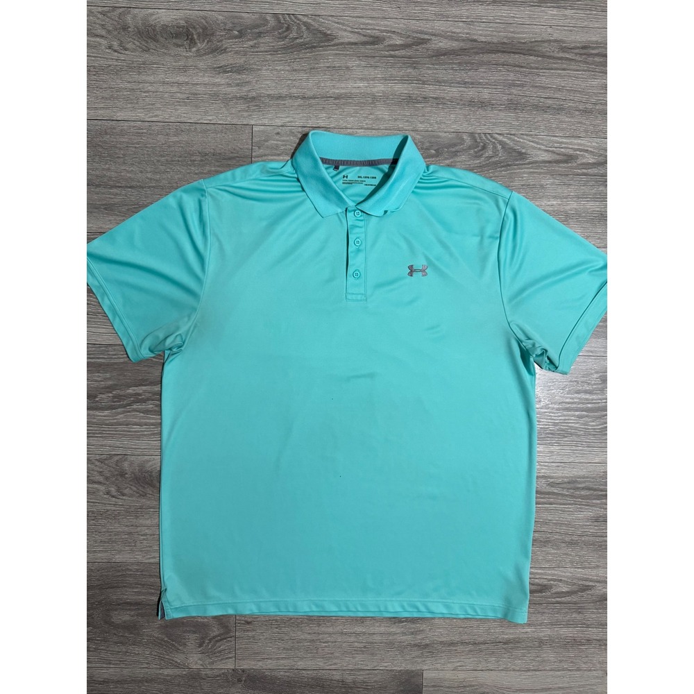 Under Armour Mens 2XL HeatGear Loose Fit Polo Shirt Turquoise Blue Short Sleeve